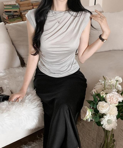 半袖Tシャツ ドレープキャップスリーブTシャツ(5color) GRAY