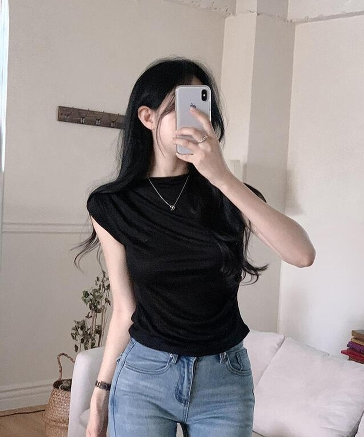 ドレープキャップスリーブTシャツ(5color) BLACK