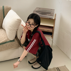 [데일리힙] 블록코어 유니폼 트랙 라인 라운드넥 오버핏 반팔티셔츠 와인