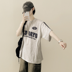 [데일리힙] 블록코어 유니폼 트랙 라인 라운드넥 오버핏 반팔티셔츠 백오트