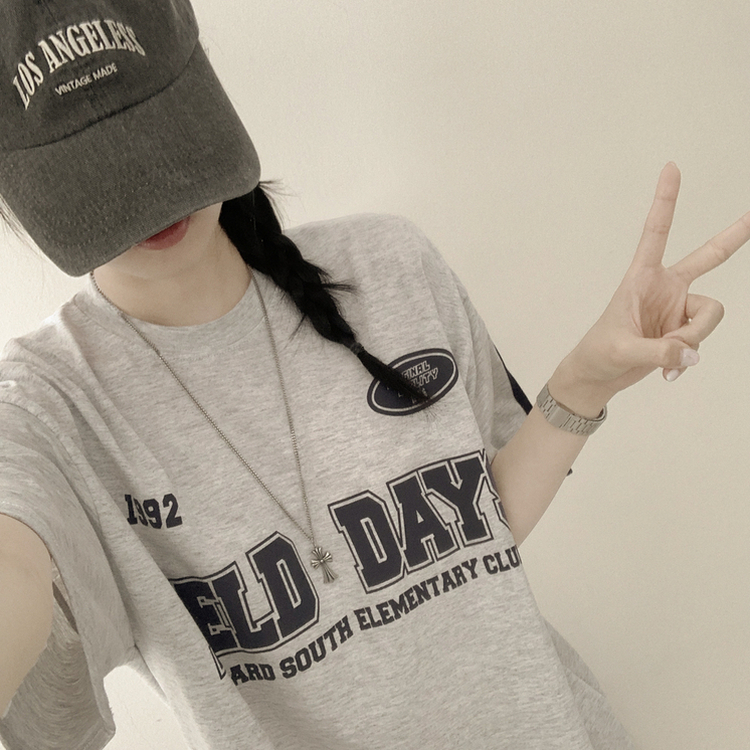 [데일리힙] 블록코어 유니폼 트랙 라인 라운드넥 오버핏 반팔티셔츠 백오트
