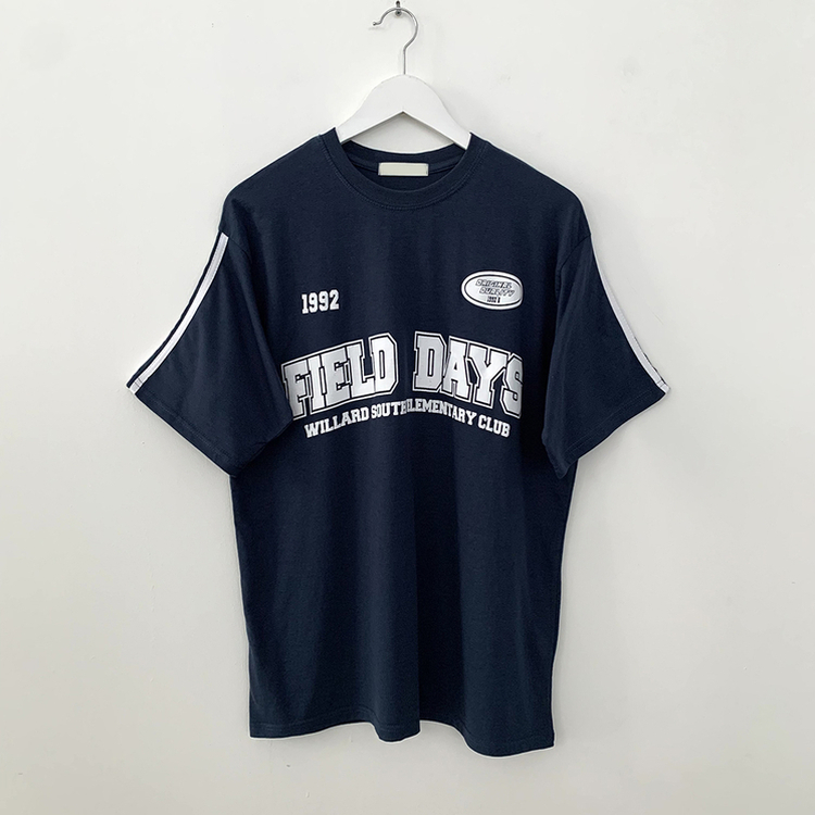 [데일리힙] 블록코어 유니폼 트랙 라인 라운드넥 오버핏 반팔티셔츠