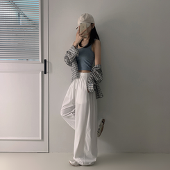 【丈別】サイドスリットサマーワイドクーリングパンツ WHITE