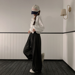 【丈別】サイドスリットサマーワイドクーリングパンツ CHARCOAL