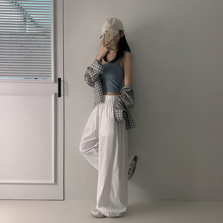 【丈別】サイドスリットサマーワイドクーリングパンツ WHITE