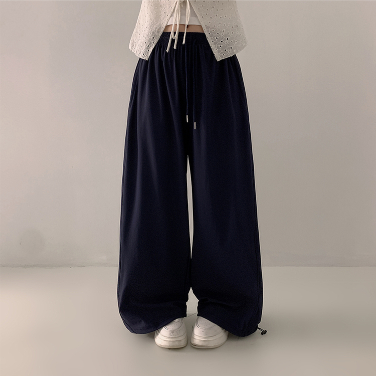 【丈別】サイドスリットサマーワイドクーリングパンツ NAVY