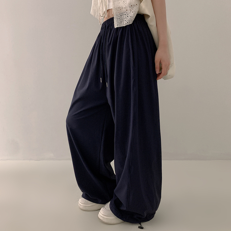 【丈別】サイドスリットサマーワイドクーリングパンツ NAVY