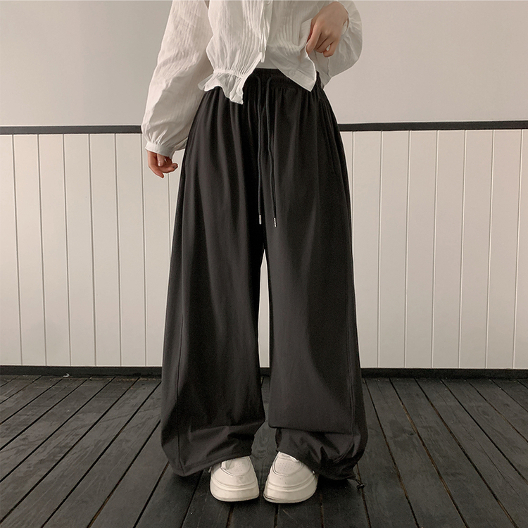 【丈別】サイドスリットサマーワイドクーリングパンツ CHARCOAL