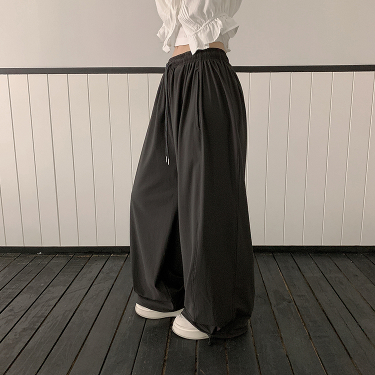 【丈別】サイドスリットサマーワイドクーリングパンツ CHARCOAL