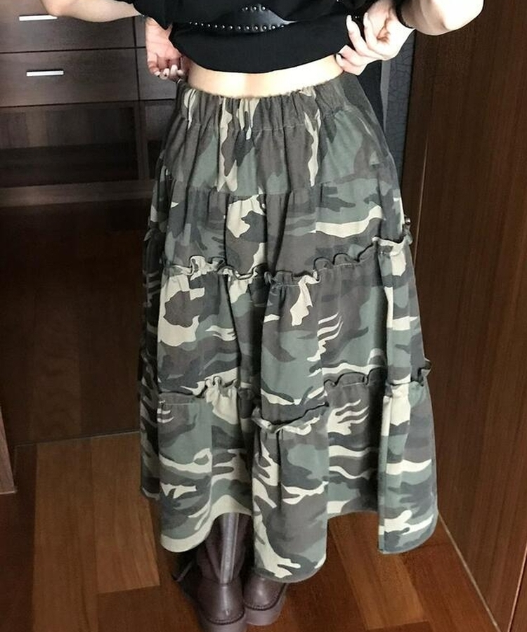 ミリタリーティアードロングスカート KHAKI