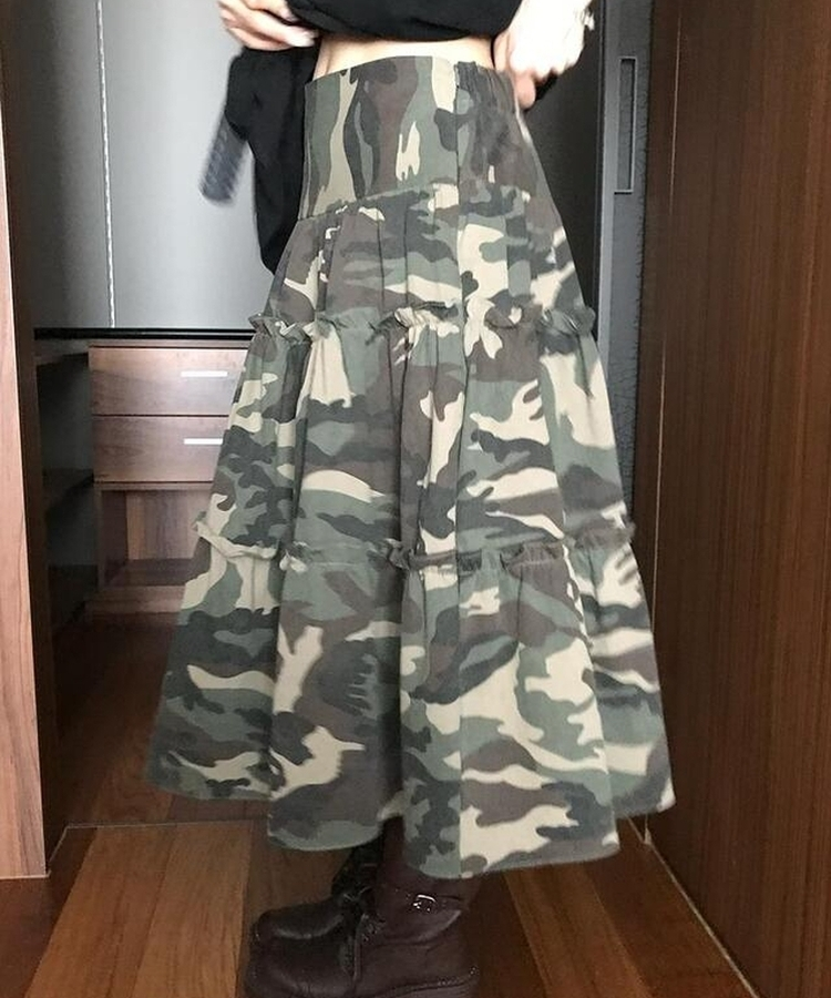 ミリタリーティアードロングスカート KHAKI