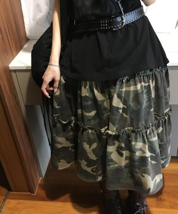 ミリタリーティアードロングスカート KHAKI