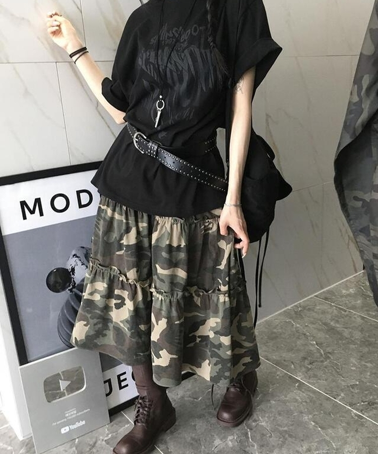 ミリタリーティアードロングスカート KHAKI