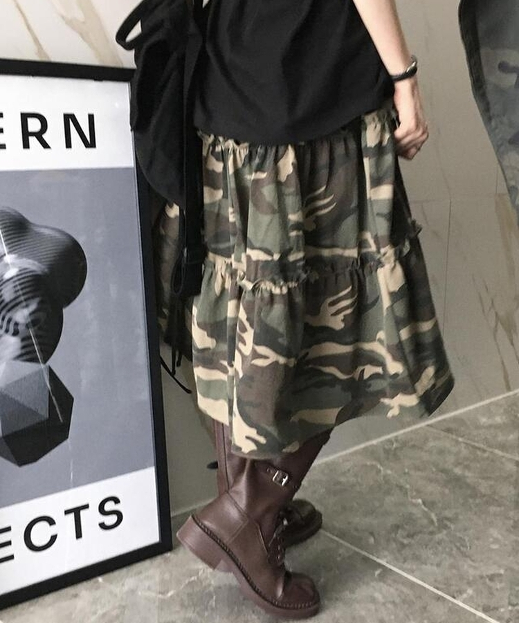 ミリタリーティアードロングスカート KHAKI
