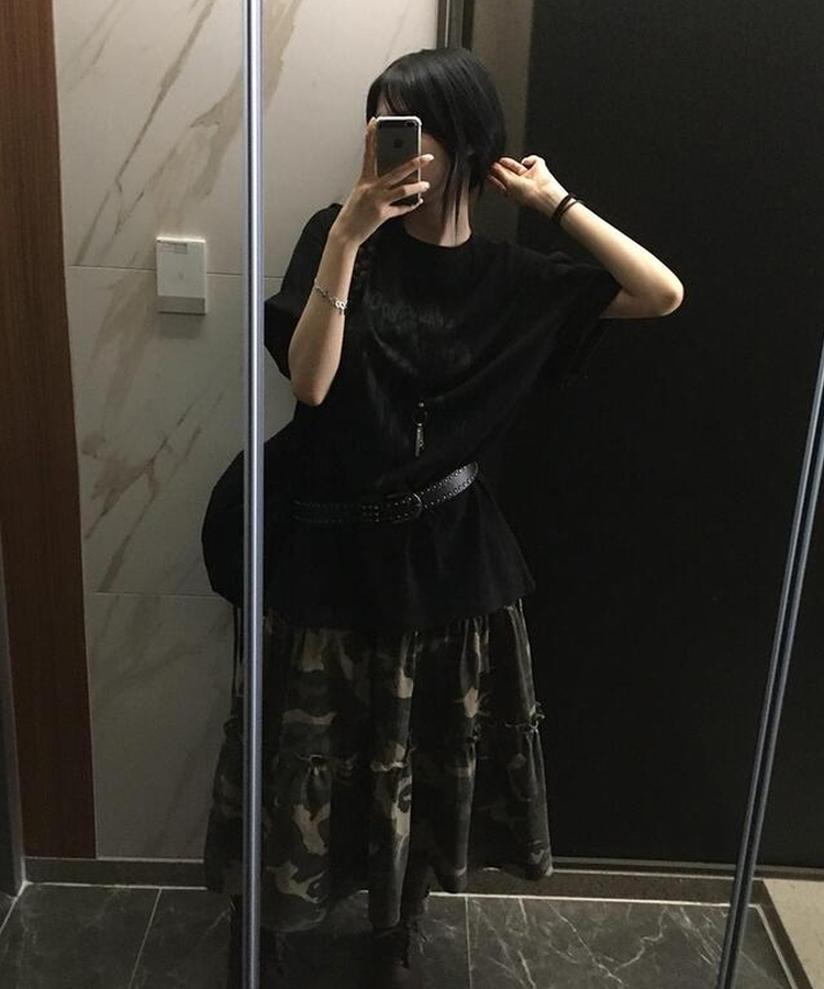 ミリタリーティアードロングスカート KHAKI