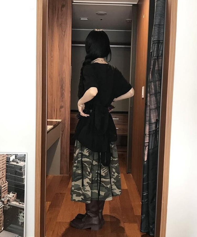 ミリタリーティアードロングスカート KHAKI