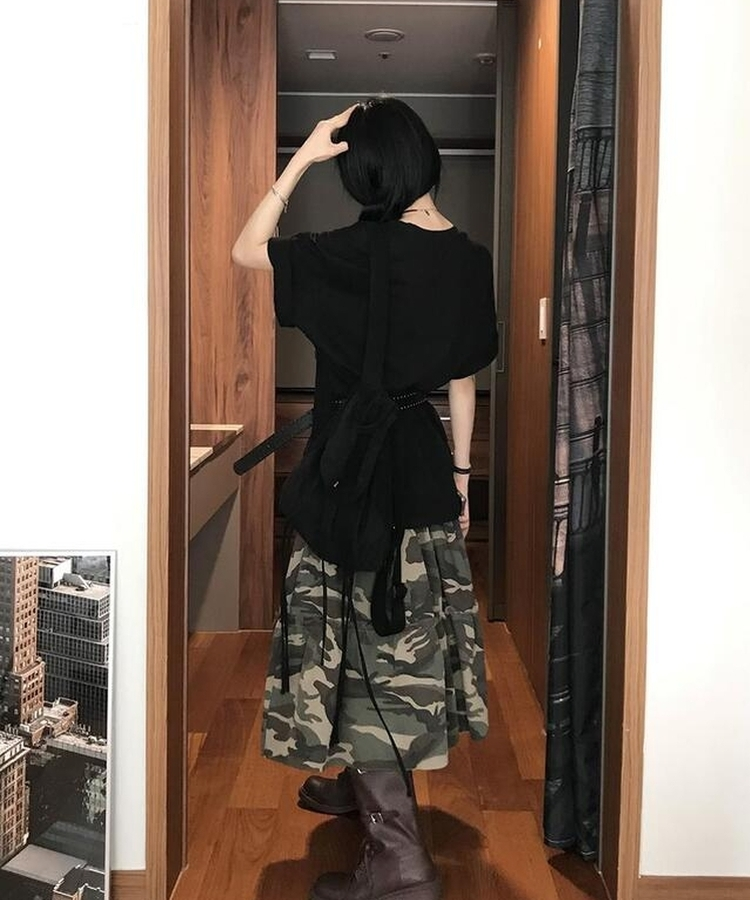 ミリタリーティアードロングスカート KHAKI