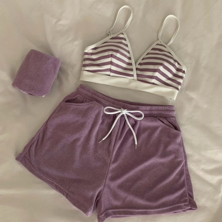 【カップ付き】カバーアップスリーピースビキニ PURPLE