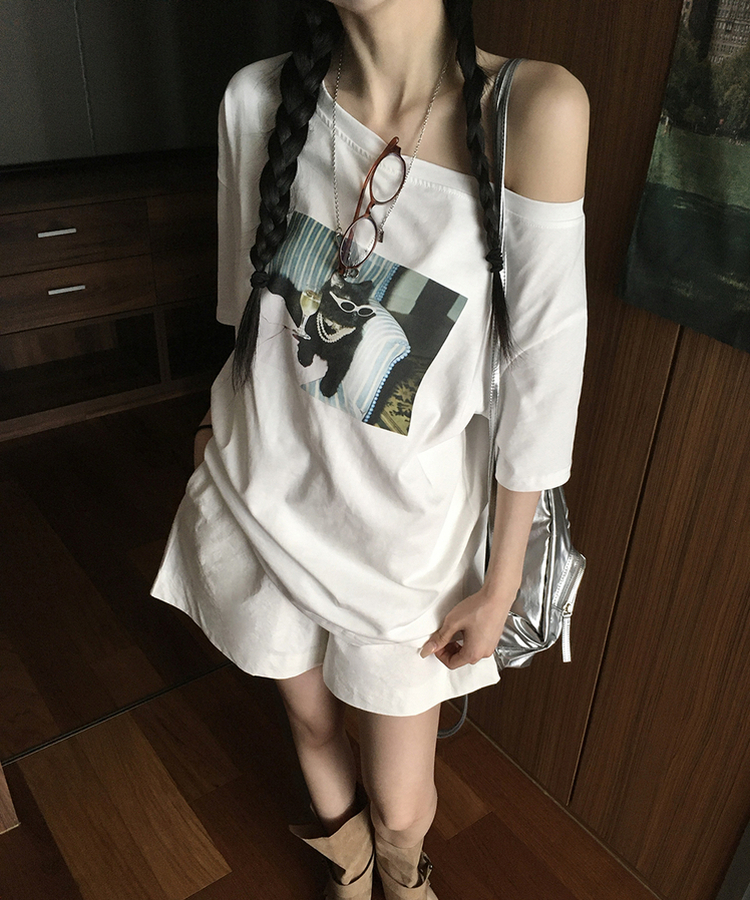 プリンティングオフ半袖Tシャツ WHITE