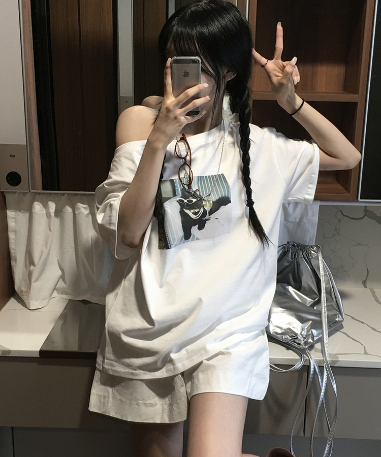 プリンティングオフ半袖Tシャツ WHITE