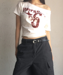 半袖Tシャツ ナンバーオフショルダー半袖Tシャツ WHITE