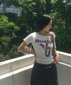 半袖Tシャツ ナンバーオフショルダー半袖Tシャツ WHITE