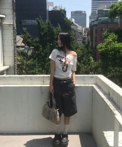 半袖Tシャツ ナンバーオフショルダー半袖Tシャツ WHITE