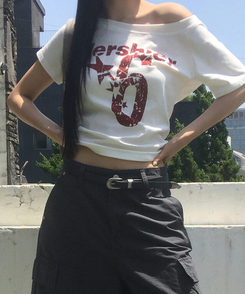 半袖Tシャツ ナンバーオフショルダー半袖Tシャツ WHITE