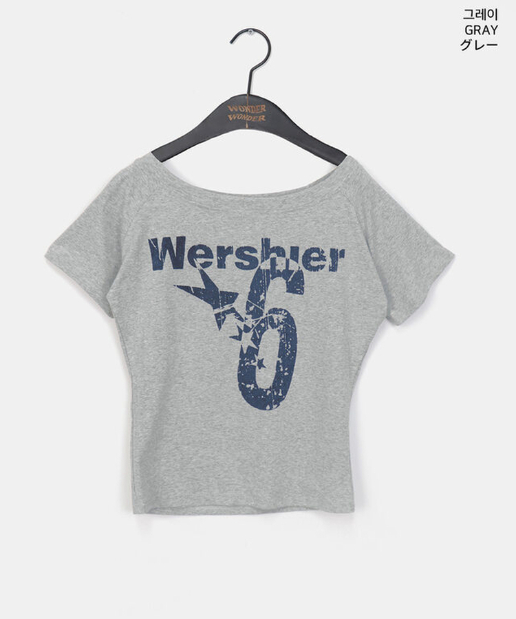 ナンバーオフショルダー半袖Tシャツ