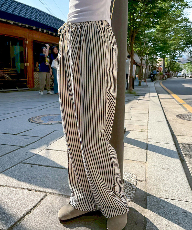 コットンパンツ クールピスストライプパンツ BLACK