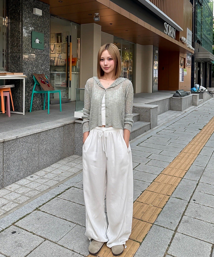 【COOL♥ひんやり】丈別バンディングワイドトレーニングパンツ WHITE