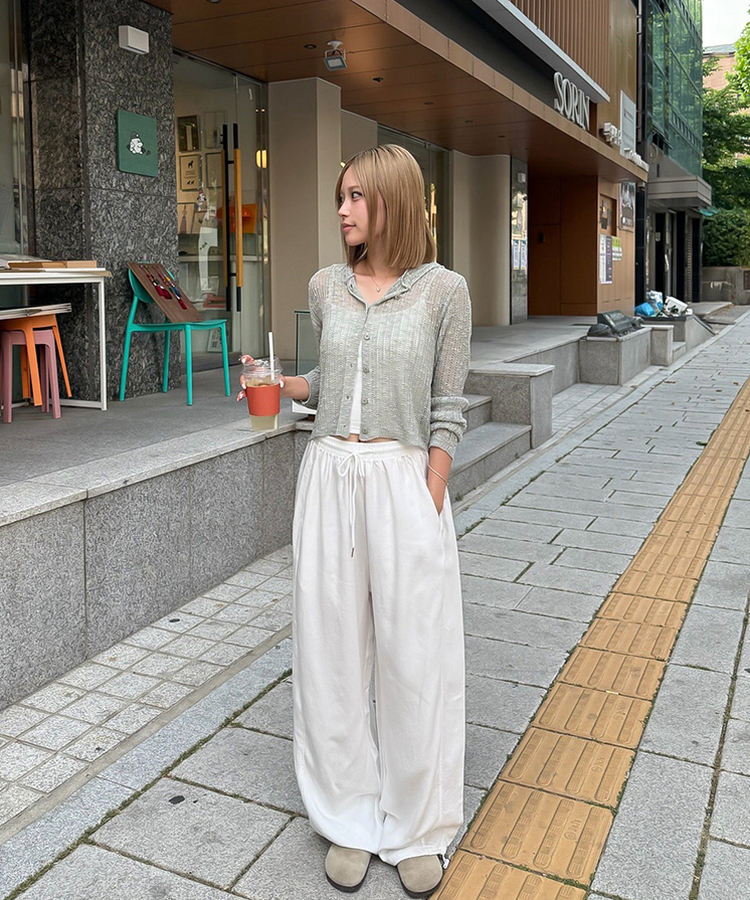 【COOL♥ひんやり】丈別バンディングワイドトレーニングパンツ WHITE