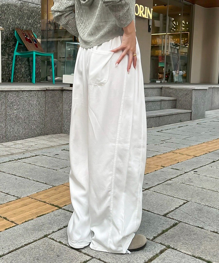 【COOL♥ひんやり】丈別バンディングワイドトレーニングパンツ WHITE