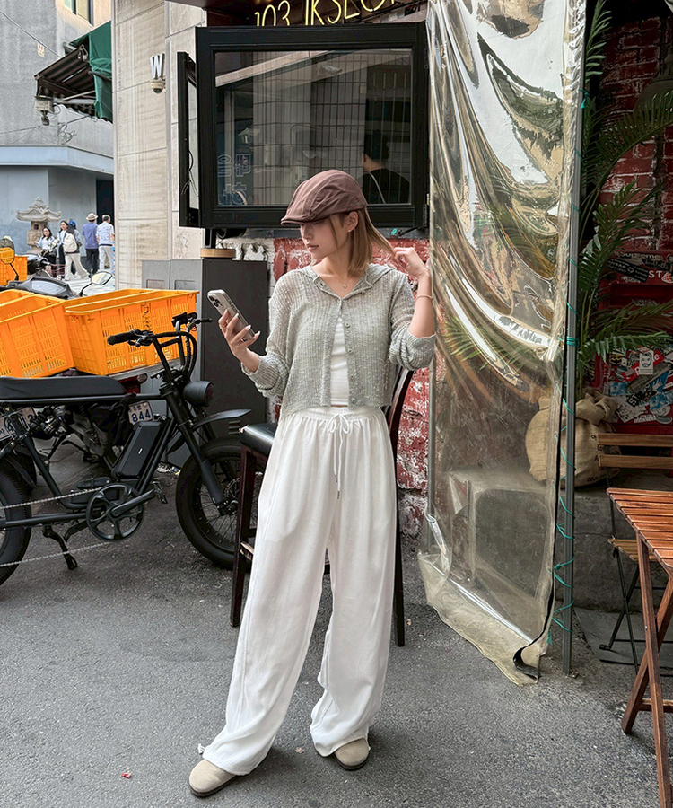 【COOL♥ひんやり】丈別バンディングワイドトレーニングパンツ WHITE