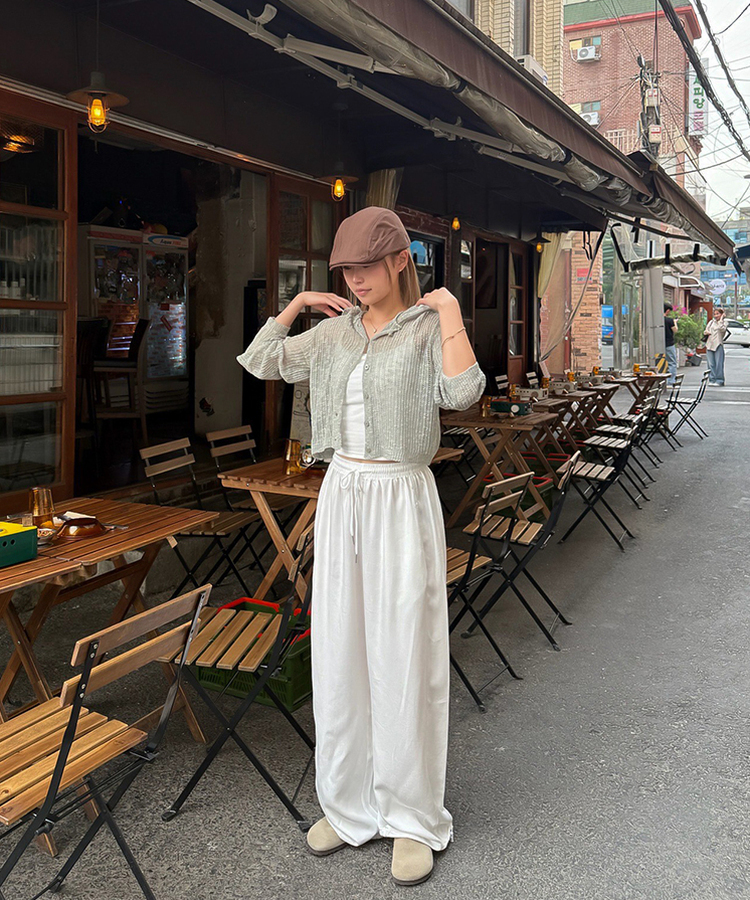 【COOL♥ひんやり】丈別バンディングワイドトレーニングパンツ WHITE
