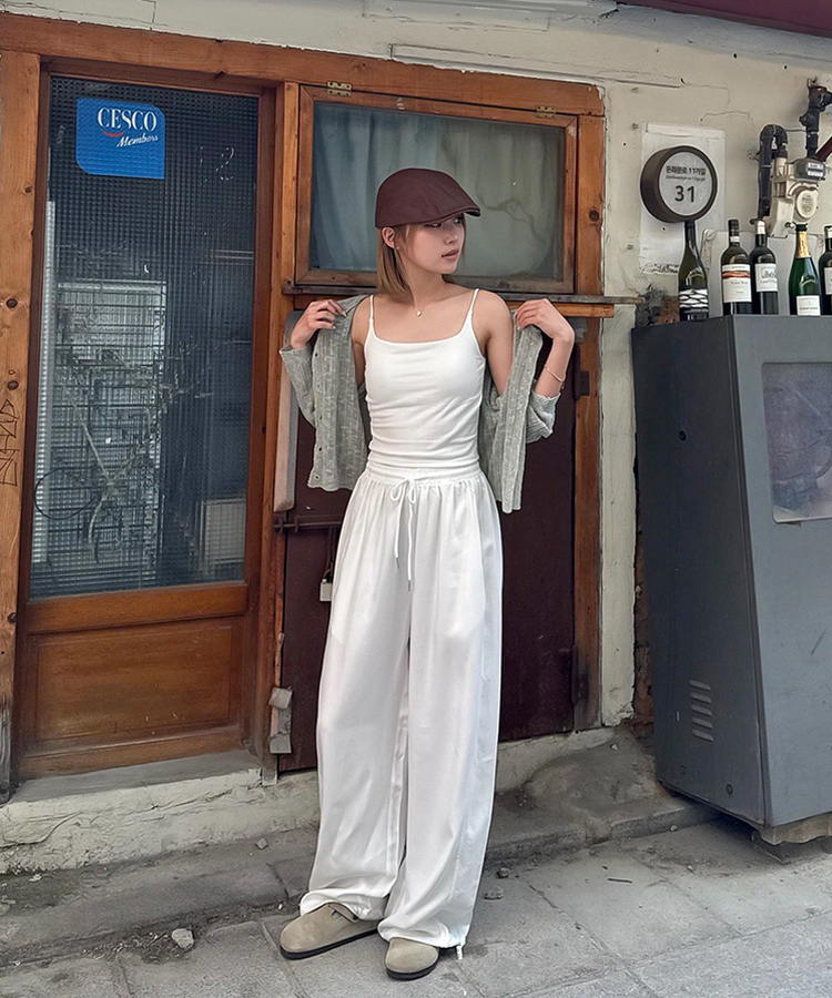 【COOL♥ひんやり】丈別バンディングワイドトレーニングパンツ WHITE