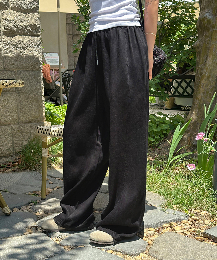 【COOL♥ひんやり】丈別バンディングワイドトレーニングパンツ BLACK