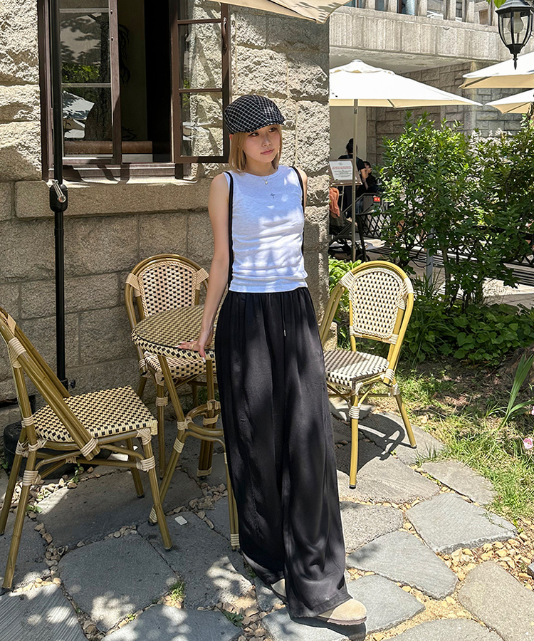 【COOL♥ひんやり】丈別バンディングワイドトレーニングパンツ BLACK