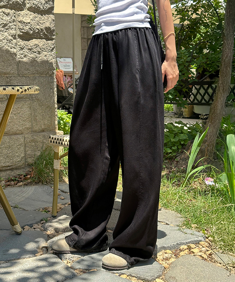 【COOL♥ひんやり】丈別バンディングワイドトレーニングパンツ BLACK