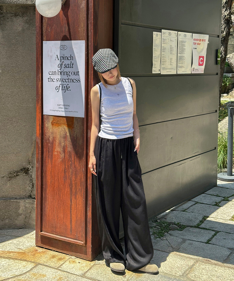 【COOL♥ひんやり】丈別バンディングワイドトレーニングパンツ BLACK