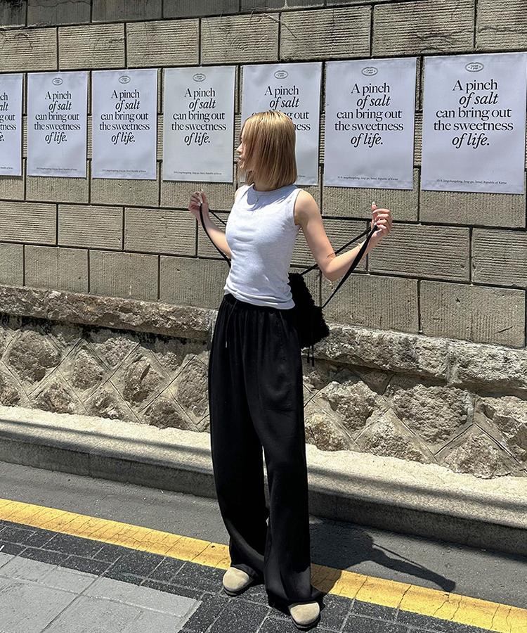 【COOL♥ひんやり】丈別バンディングワイドトレーニングパンツ BLACK
