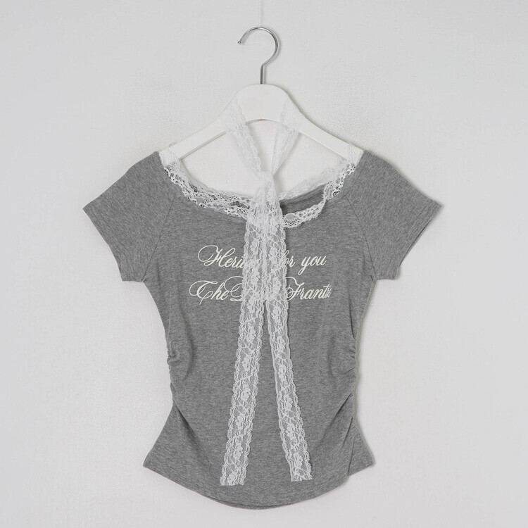 半袖Tシャツ レースレタリングTシャツ