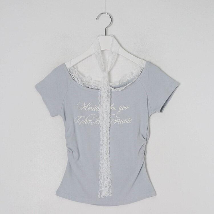 半袖Tシャツ レースレタリングTシャツ