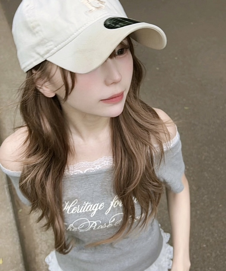 半袖Tシャツ レースレタリングTシャツ