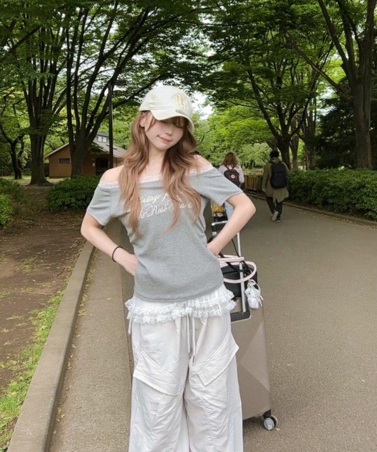 半袖Tシャツ レースレタリングTシャツ