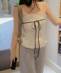 ブラウス 【カップ付き】リボンフリルチューブトップ WHITE