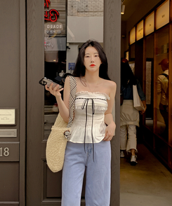 ブラウス 【カップ付き】リボンフリルチューブトップ WHITE