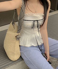 ブラウス 【カップ付き】リボンフリルチューブトップ WHITE