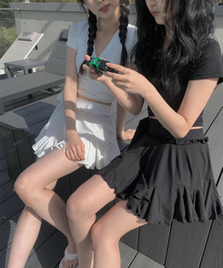 モノキニ 【3PCSET】リボンフリルスカートスイムウェア BLACK