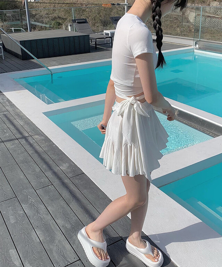 【3PCSET】リボンフリルスカートスイムウェア WHITE